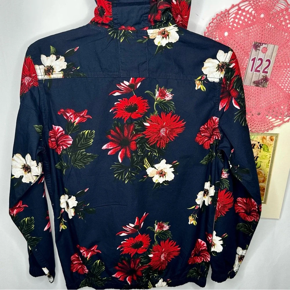 NWT Denim&Flower Ricky Singh Kids Navy Tropical Floral Hoodie Jacket Kids